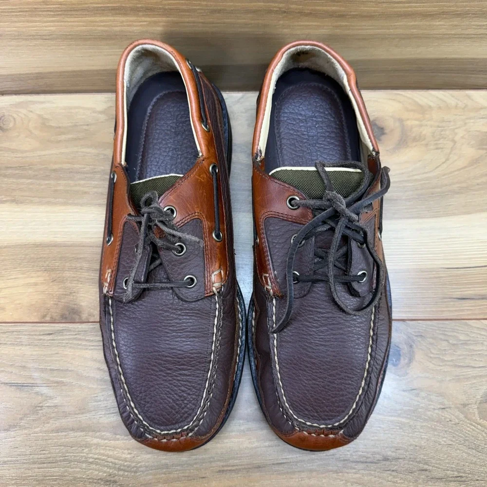 LL BEAN Bison Moc Toe Loafers Mens 10 D Two Tone Brown Travel Casual Old Money